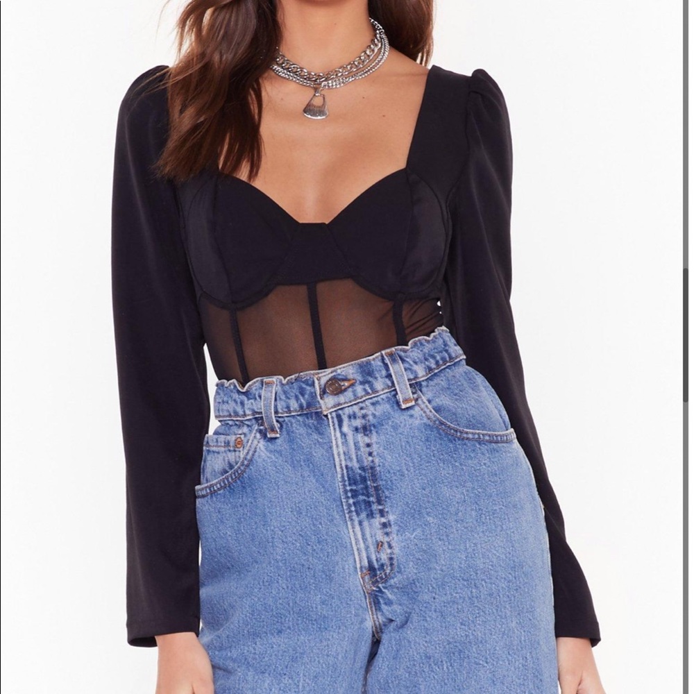 Black corset mesh bodysuit